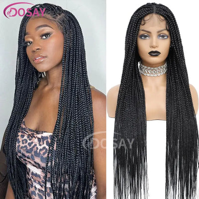 36" Full Lace Braided Wigs Synthetic Hair Box Braids Lace Front Wigs Knotless Braided Wigs For Black Women Braiding Wigs African