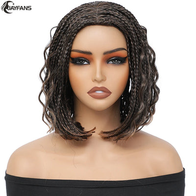 12”Braided Wigs for Black Women Heat Resistant Soft Short Bob Box Braided Wig Half Curly African American Braided Wigs Daily Use