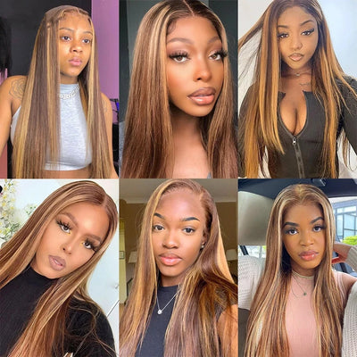 Highlight Wig Human Hair Omber Blonde Colored Preplucked 200 Density 13x6 HD Straight Lace Frontal Wigs For Women 30 34 inch