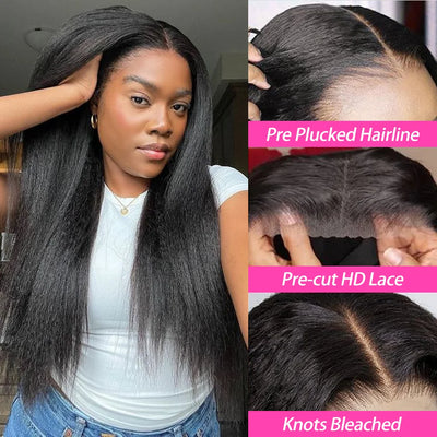 250% Kinky Straight Glueless Wig Ready To Wear And Go 13x6 Hd Yaki Straight Lace Front Human Hair Wigs For Women 30 36 Inch