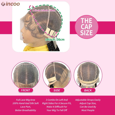 Synthetic Cornrow Braided Wigs Jumbo Full Lace Pigtails Wigs For Women Girls 20Inch Knotless Box Braided Lace Wig With Baby Hair