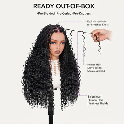 Glueless Knotless Braided Wigs Water Wave 13x6 HD Lace Human Hair Frontal Wigs Pull Go Gluless Wigs Human Hair With Drawstring