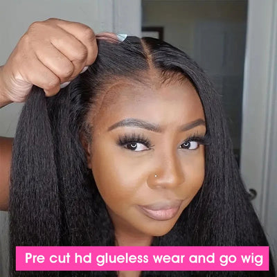 250% Kinky Straight Glueless Wig Ready To Wear And Go 13x6 Hd Yaki Straight Lace Front Human Hair Wigs For Women 30 36 Inch