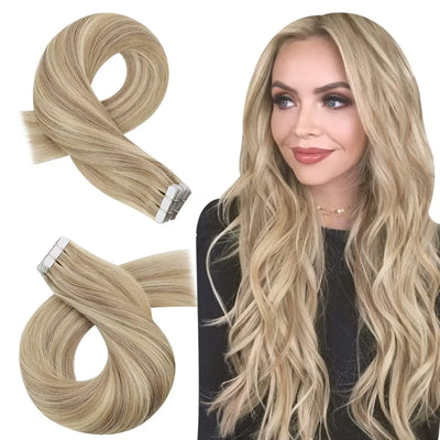 Moresoo Tape in Hair Extensions Balayage Remy Real Human Hair for Women Invisible Seamless PU Skin Weft Straight Hair Tape ins