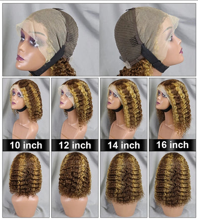 Highlight Color Short Bob Wigs Deep Wave 13x4 Lace Frontal Wigs Brazilian Human Hair Deep Curly Full Frontal Bob Wig Ombre Color