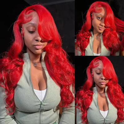 13x6 Lace Frontal Wig Hot Red Body Wave 30 40 Inch 13x6 Lace Front Human Hair Wigs Preplucked Red Colored 4x4 5x5 HD Transparent