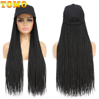 TOMO Baseball Cap Hat Wig Hair with Synthetic Crochet Braids for Women Long 24" Senegalese Twist Attached with Hat Wig for Girls