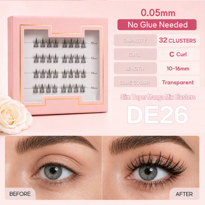 Cluster Lashes Light Weight Self Adhesive Eyelashes Pre Glued Press on Lashes Waterproof Handmade
