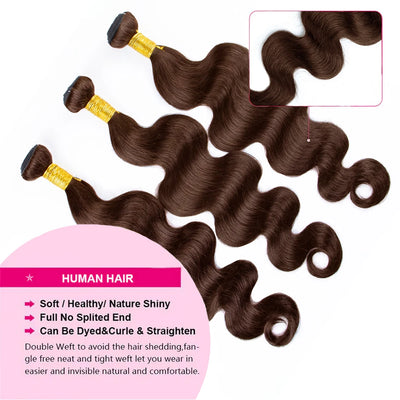 #4 Dark Brown Body Wave Bundles 1/3PCS Human Hair Bundles 18-30 Inches Remy Hair Extensions For Women Brazilian Double Weft Draw
