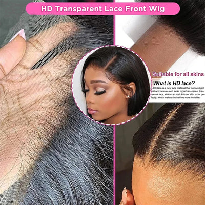 Double Drawn Blunt Cut Straight Glueless Wig Pre Cut 13x4 HD Lace Frontal Wig Ready To Go Human Hair Wig Pre Cut Pre Plucked