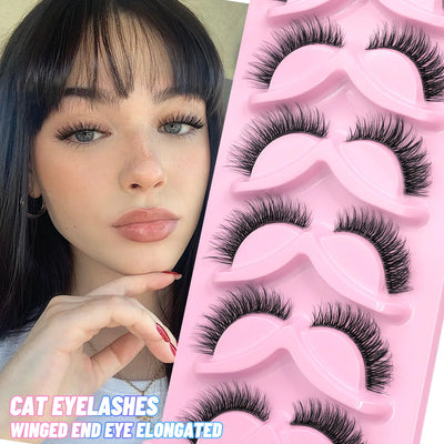 VELTRINAY Cat Eye False Eyelashes Natural Voume Fake Eyelash Faux Mink Eye Lashes Clear Eyelash Band Fake Lashes Makeup