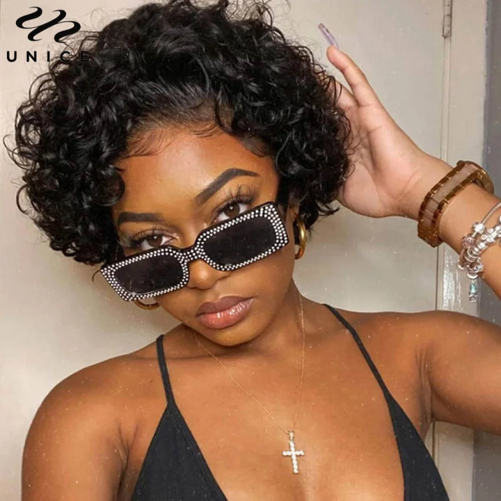 Short Curly Pixie Cut Lace Human Hair Wig