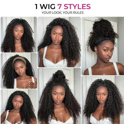 Half human hair wig Jery curly wigs without glue human hair with cord without sewing Flip Over women
