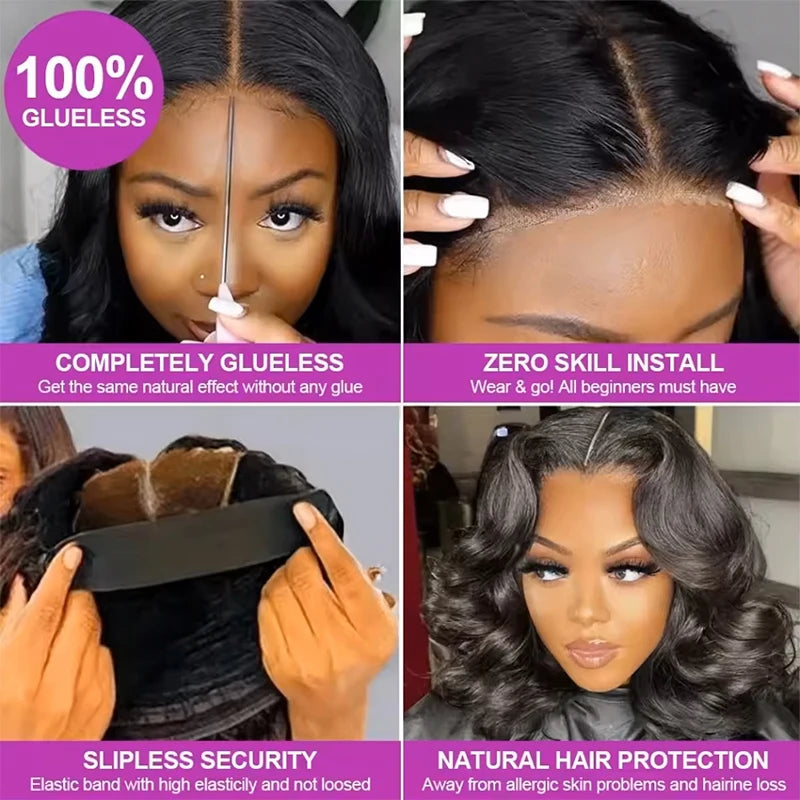 16Inch Wear And Go Glueless Bob Wig Human Hair Short Body Wave Lace Front Wigs Pre Cut Brazilian Hair 4x4 5X5 HD Lace Closure Wig For Women Short Bob Glueless Body wave Human Hair Wig  220% Density Pre-Plucked No Lace Front C