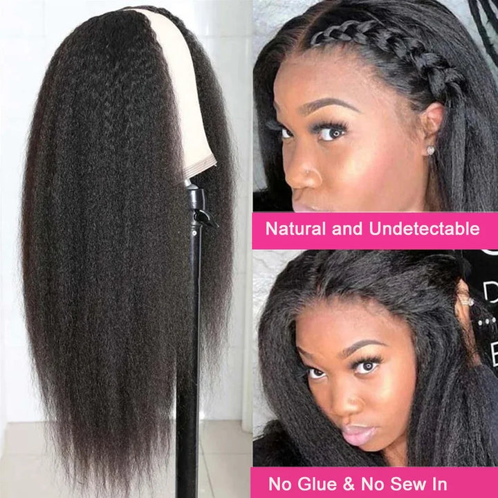 V-Part Kinky Straight Human Hair Wig