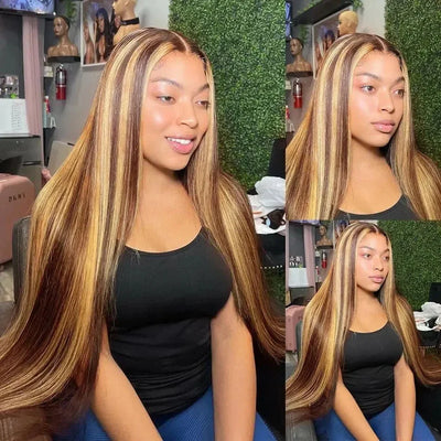 Highlight Wig Human Hair Omber Blonde Colored Preplucked 200 Density 13x6 HD Straight Lace Frontal Wigs For Women 30 34 inch
