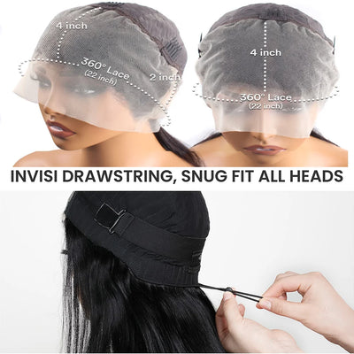 SoGreat 360 Lace Wig Invisible Drawstring Loose Body Wave Body Wave Human Hair Wigs Natural Black Wig Pre-Plucked Brazilian Hair