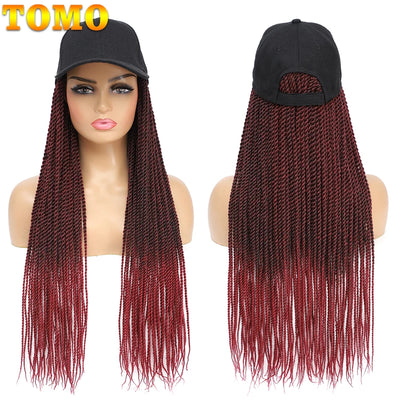 TOMO Baseball Cap Hat Wig Hair with Synthetic Crochet Braids for Women Long 24" Senegalese Twist Attached with Hat Wig for Girls