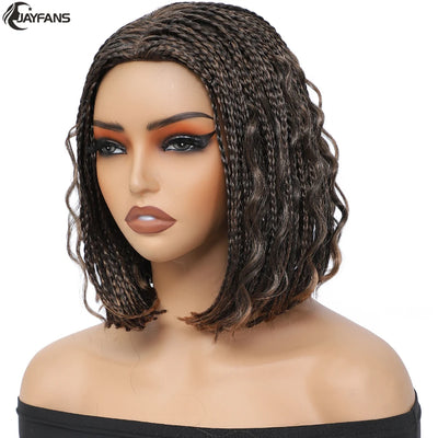 12”Braided Wigs for Black Women Heat Resistant Soft Short Bob Box Braided Wig Half Curly African American Braided Wigs Daily Use