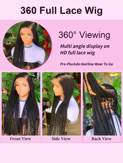Goddess 36'' Cornrow Braided Wigs For Women 1B Full Lace Frontal Box Braid Wig Synthetic Long Side Part Afro Knotless Braids Wig
