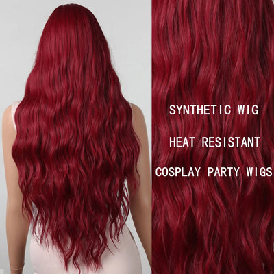 Long Curly Wine Burgundy Red Synthetic Wigs with Long Bangs for Women Afro Deep Wave Cosplay Party Natural Hair Heat Reisitant