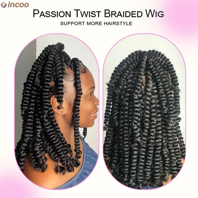 Synthetic Full Lace Braided Wigs Spring Twist Wig Short Bob Knotless Box Braids For Black Afro Women 12'' Passion Twist Braids