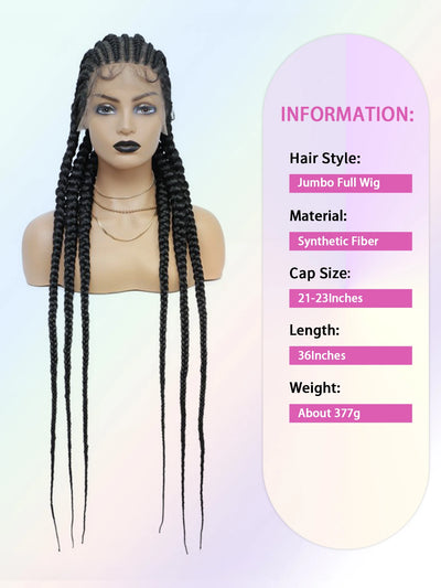 Synthetic Full Lace Wig Cornrow Double Dutch Braided Wigs With Baby Hair Box Braided Lace Wig Faux Locs Goddess Jumbo Braid Wig