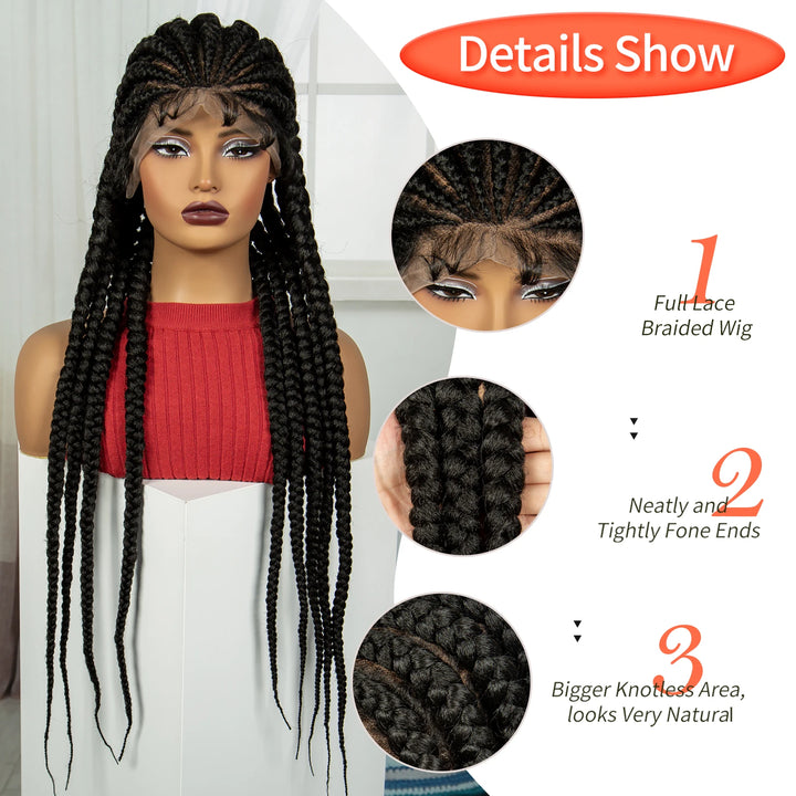 32-Inch Cornrow Braided Lace Wig - JoySky Hair