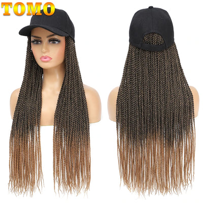 TOMO Baseball Cap Hat Wig Hair with Synthetic Crochet Braids for Women Long 24" Senegalese Twist Attached with Hat Wig for Girls