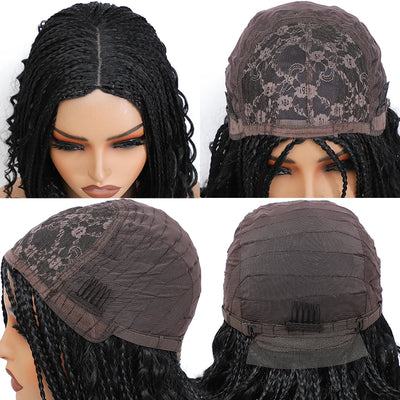 12”Braided Wigs for Black Women Heat Resistant Soft Short Bob Box Braided Wig Half Curly African American Braided Wigs Daily Use
