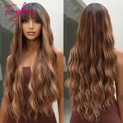 Long Curly Wine Burgundy Red Synthetic Wigs with Long Bangs for Women Afro Deep Wave Cosplay Party Natural Hair Heat Reisitant