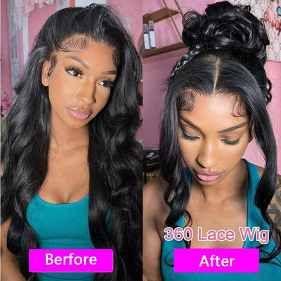 SoGreat 360 Lace Wig Invisible Drawstring Loose Body Wave Body Wave Human Hair Wigs Natural Black Wig Pre-Plucked Brazilian Hair
