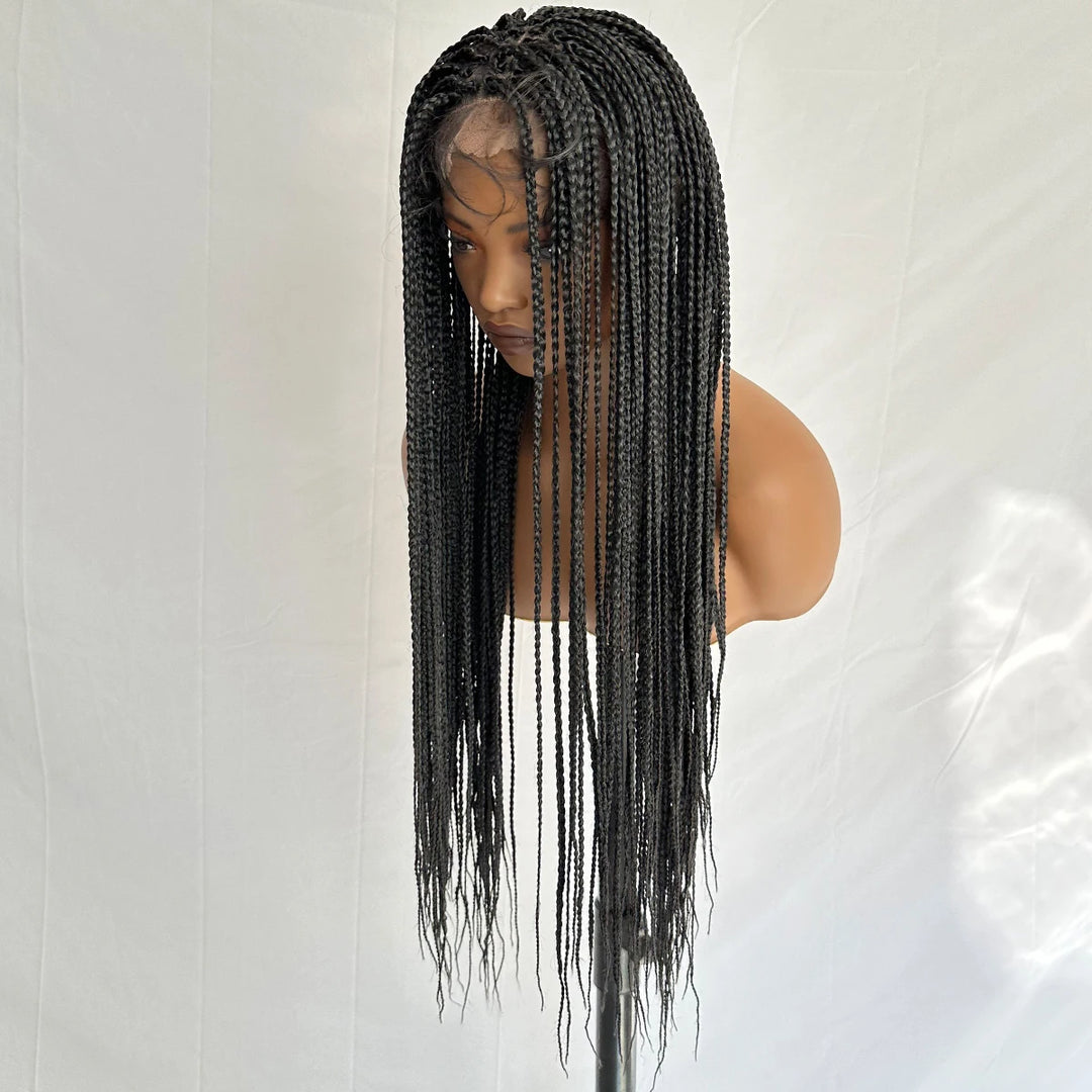 30-Inch Black Braided Full Lace Wig