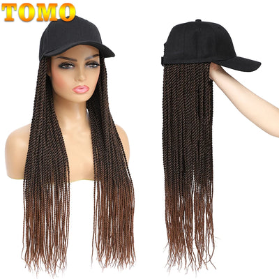 TOMO Baseball Cap Hat Wig Hair with Synthetic Crochet Braids for Women Long 24" Senegalese Twist Attached with Hat Wig for Girls