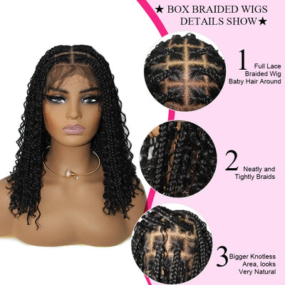 Synthetic 12Inch Short Bob Box Braided Wigs For Women Boho Knotless Box Braids With Curly Hair End Red Blonde Cornrows Braid Wig