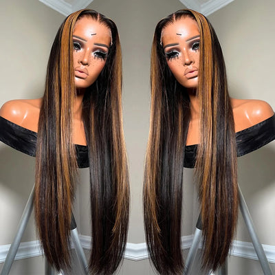1B 30 Highlight Frontal Wigs Human Hair 30 Inch Ombre Brown Colored 13x4 Bone Straight Lace Front Wig Pre Plucked On Sale