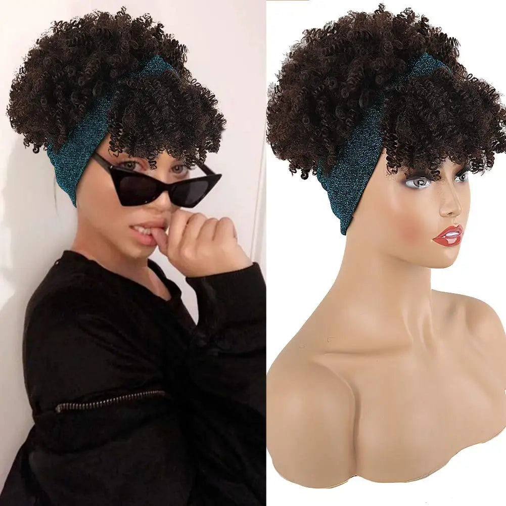 2-in-1 Curly Headband Synthetic Wig