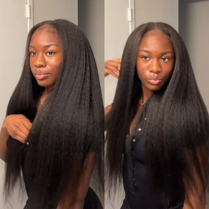 V-Part Kinky Straight Human Hair Wig