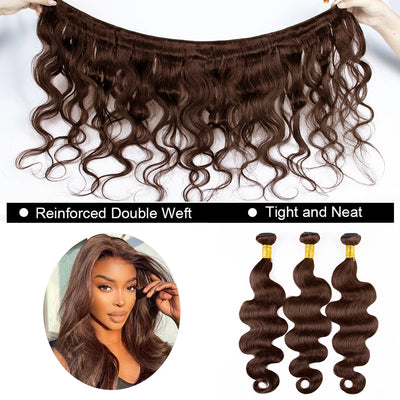 #4 Dark Brown Body Wave Bundles 1/3PCS Human Hair Bundles 18-30 Inches Remy Hair Extensions For Women Brazilian Double Weft Draw