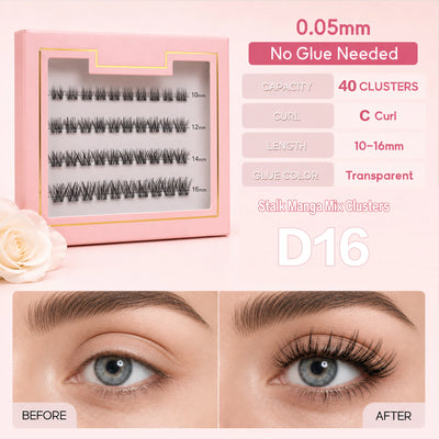 Cluster Lashes Light Weight Self Adhesive Eyelashes Pre Glued Press on Lashes Waterproof Handmade