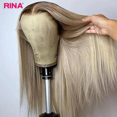 Brown Root Ash Blonde Straight 13X4 13x6 Lace Frontal Human Hair Wigs Transparent Lace 180 Density Ombre Blonde 5x5 Lace Closure