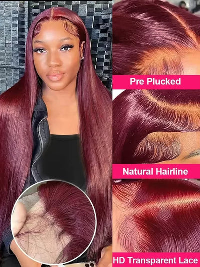 250 Density 30 32 34 inch 99J Burgundy 13x4 Lace Front Wig For Women Brazilian Glueless HD Lace Frontal Human Hair Wigs Prepluck