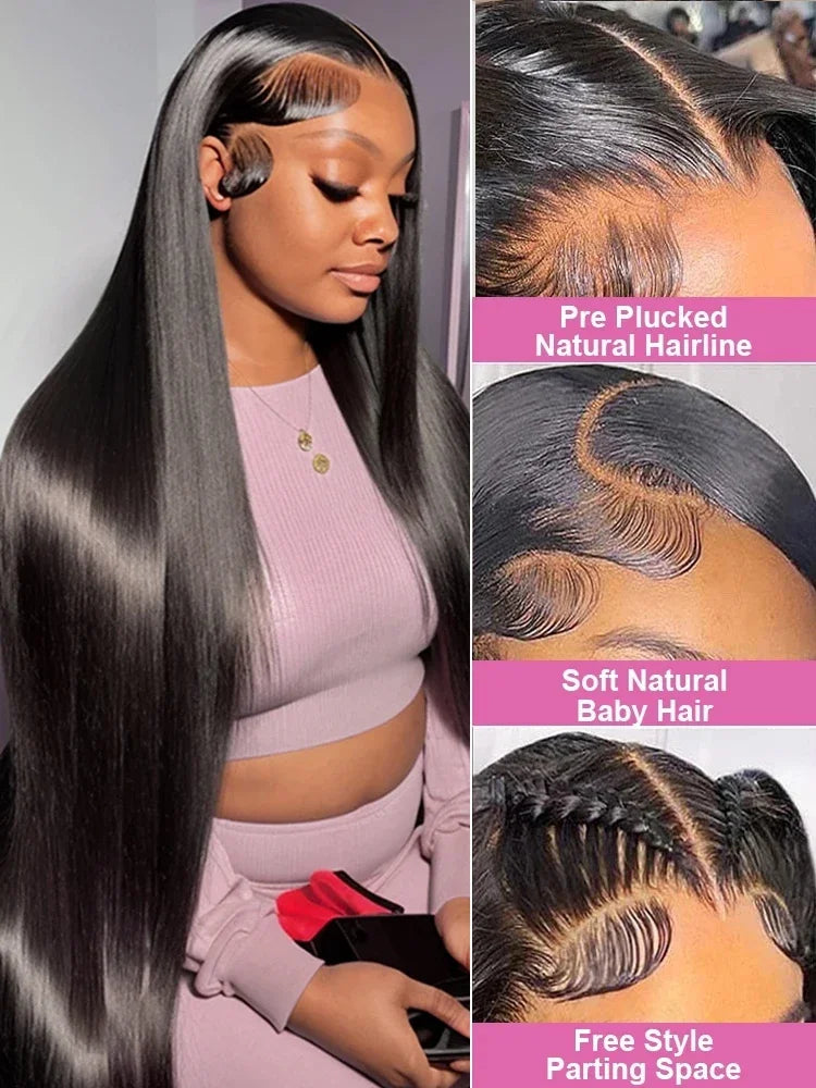 40–46 Inch Bone Straight HD Lace Human Hair Wig