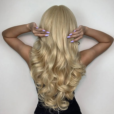 Natural Blonde Yellow Long Wavy Synthetic Hair Wigs