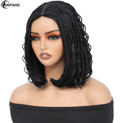 12”Braided Wigs for Black Women Heat Resistant Soft Short Bob Box Braided Wig Half Curly African American Braided Wigs Daily Use