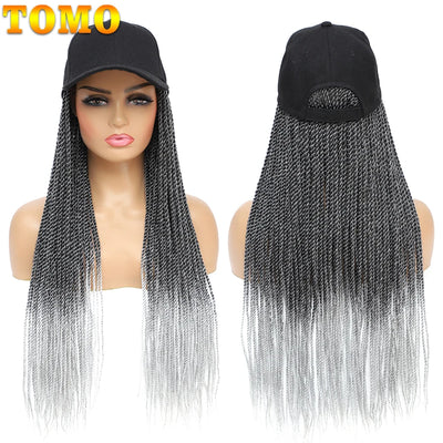 TOMO Baseball Cap Hat Wig Hair with Synthetic Crochet Braids for Women Long 24" Senegalese Twist Attached with Hat Wig for Girls