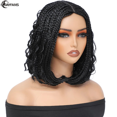 12”Braided Wigs for Black Women Heat Resistant Soft Short Bob Box Braided Wig Half Curly African American Braided Wigs Daily Use