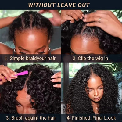 Kinky Curly V Part Wig Human Hair No Leave Out Upgrade Curly V Shape Wig Deep Wave No Glue Clip In Half Wigs Glueless Wig