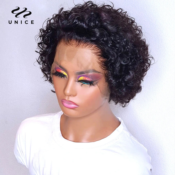 Short Curly Pixie Cut Lace Human Hair Wig