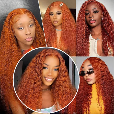 30 36 Inch Ginger Hd Lace Wig 13X6 Human Hair Deep Wave Frontal Wig Curly Lace Front Wig Colored Brazilian 250 Density For Women